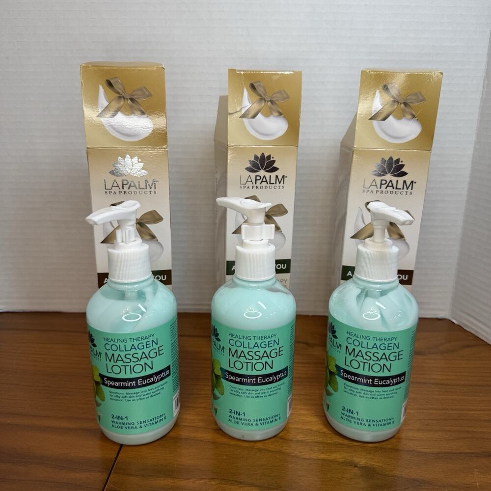 *NEW* La Palm Organic Healing Therapy Massage Lotion Lot Of 3 Spearmint